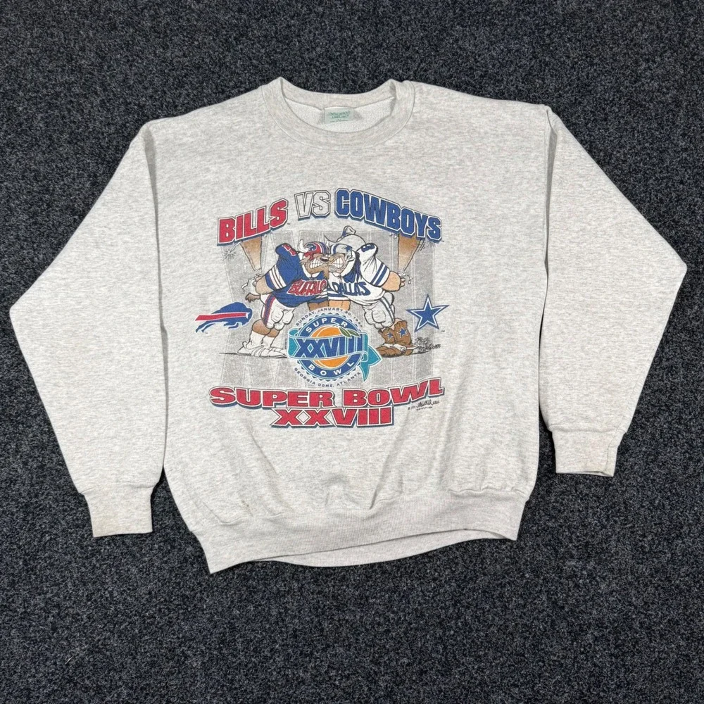 Vintage 94 Buffalo Bills Dallas Cowboys Caricature Superbowl Crewneck Sweatshirt